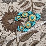 Vintage Necklace Gold & Turquoise Statement Medallion Bib Costume Jewelry Large Photo 4