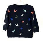 Talbots  | Petite 3/4 Sleeve Sweater Navy Butterfly Print Cotton Blend Womens LP Photo 0