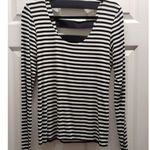 Vince Camuto Women's Size Medium Black White Striped Scoop Neck Long Sleeve Top Photo 0