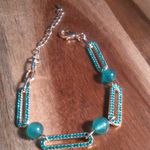 Green Aventurine and Austrian Crystal Paperclip Bracelet Photo 1