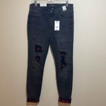 Judy Blue NEW  Skinny Fit Black Buffalo Plaid Patch Distressed Cuffed Jeans 30 Photo 2