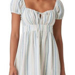 Lucky Brand Linen Blend Striped Puff Sleeve Mini Dress Boho Sz XL Photo 0