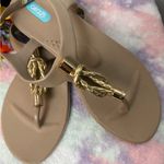 OKA b Gold and Tan Sandals with Metallic Accent Size 7 Photo 3