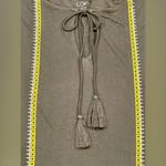 Loft  Olive Green Sleeveless Peplum Top w/Tassel Tie & Yellow Trim - XL - EUC Photo 3