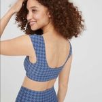 Aerie Offline Blue Houndstooth Goals Cap Sleeves Soft Athletic Sports Bra L Photo 1