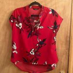 SheIn Red floral print short sleeve blouse woman’s size small Photo 0