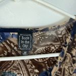 Suzie in the City Y2k Paisley Print V Neck Short Sleeve Top M Brown Blue Boho Size M Photo 3