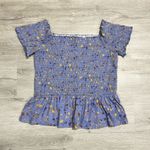 American Eagle Smocked Off-Shoulder Cropped Top Women’s Sz S Floral Periwinkle Photo 0