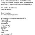 Size 26 W Joe's Jeans The Vixen Skinny Distressed Low Rise Jeans Women's Blue Photo 6