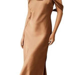 Fame and Partners NEW Dress Francois Bronze Satin Draped Maxi Gown Size 14 Photo 0