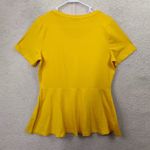 Isaac Mizrahi Women Top XL Yellow Cotton Blend Short Sleeve Ruffle Hem Shirt Photo 1