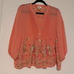 Anthropologie Fig & Flower Orange Embroidered Floral pleated Blouse - L Photo 1