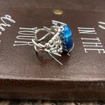 Handmade Blue Striped Glass Statement Ring Adjustable Stainless Steel Filigree Photo 5