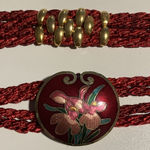 Vintage Chinese Cloisonné Rope Cord Belt, Red, Gold, Vied , Flower, Small Photo 0