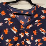 West Kei  Size S Navy Blue Coral Floral Short Sleeve V Neck Button Knot Front Top Photo 1