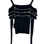 Forever 21 NWT Ruffle Sweater Womens L Black Cold Shoulder Coquette E-Girl Y2K Photo 2