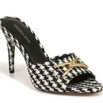 Veronica Beard  Houndstooth black white gold hardware Leather Sandals NEW Photo 0