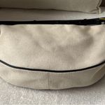 ZARA  linen off white ecru & black trim contrast oval crescent shoulder bag purse Photo 6