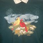 VTG 90s Morning Sun Cardinal Winter Scene Collared Sweatshirt Womens M Green Size M Photo 1