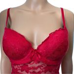 Be Wicked Red Sheer Romantic Floral Lace Padded Underwire Ruffle Bow Slip Dress Size M Photo 2