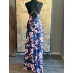 Pink Lily  Dress Small Navy Pink Floral Maxi V-neck Open Back Fairy Photo 3