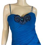 Adrianna Papell "PEACOCK" BLUE MESH NET GATHERED BEADED COCKTAIL DRESS NWT (12) Photo 7
