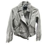 ALLSAINTS  Women's Cole Biker Leather Jacket Sky Blue Size 2 Asymmetric Zip Photo 0