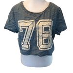 Divided Light Blue Denim Short Sleeve Round Neck Crop Top With Lettering “78” Photo 0