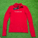 Bebe Wmens Size Small Fed Quarter Zip Ribbed Sweater Rhinestones Glam NWT Photo 1