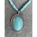 CHAPS  Turquoise Beaded Pendant Necklace Western Boho Silver Rope Statement‎ Photo 1
