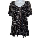 Free People  Hearts Desire Black Ivory Print Square Neck Ruffle Hem‎ Mini Dress S Photo 1