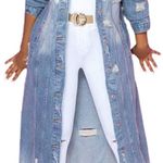 3xHP💝Women’s distressed denim maxi jacket sz sm Blue Photo 2