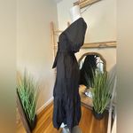 TOP IT OFF Puff Sleeve Tiered Tie Waist Zip Back Black Midi Dress 4/6 Photo 3