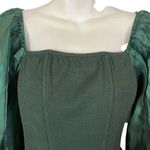 Oddi Oddy Womens Sheer Puff Sleeve Boned Ribbed Green Top Shirt Blouse NWT Size Large Photo 3