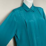 Vintage 1980s Blouse Pleats‎ Front Teal Long Sleeve Notations Women Office Retro Green Size 6 Photo 12