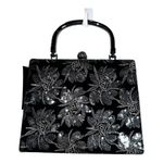 D’MARGEAUX Black Velvet & Silver Sequined Floral Bag Party Wedding Fancy Dinner Photo 0