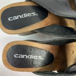 Candie's Vtg 1980's  Size 7 Platforms Sandals Black Leather Wood Chunky Heels Stud Photo 6