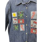 Westbound Vintage 90s Christmas Patchwork Embroidery Denim Shirt Large Photo 2