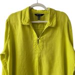 Ellen Tracy 100% Linen Popover Tunic Blouse Top Size XL Neon Yellow Long Sleeve Beach Work Photo 3