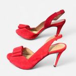 Talbots  Bold Red Suede Slingback Heels with Bows 6.5 Photo 0