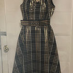 1901  Black and Gold Plaid Midi Dress Photo 0