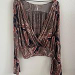 Free People  Fiona Print Top Surplice Statement Sleeve Blouse Shirt Medium Photo 1