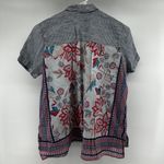 J.Jill Chambray Linen Button Down Striped Floral Short Sleeve Blue Multicolor S Photo 5