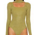superdown  Victoria Square Neck Cutout Bodysuit  Green Size Small Turtleneck Photo 0