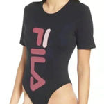 FILA  Women’s Quinn Logo Bodysuit Black Short Sleeve Stretch Activewear S Photo 0