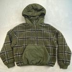 ZARA  Sherpa Pullover Hoodie Plaid Quilted Pocket Green Olive Size Small‎ Photo 0