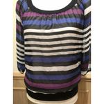 A Byer A. Byer ~ Size Small ~ 3/4 Sleeve Pullover ~ Black/Blue/Purple Striped Sheer Photo 1