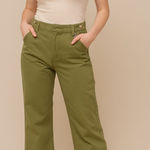 Bellerose green button front pants denim cotton $300 contemporary winter boho Size 0 Photo 0