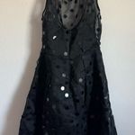 Theia Black Polka Dot Sequin Midi Dress Size: 4 Photo 0