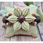 None Vintage Jewelry Bracelet Seed Pod Floral Wooden Handmade One Size Slide Closure Photo 1